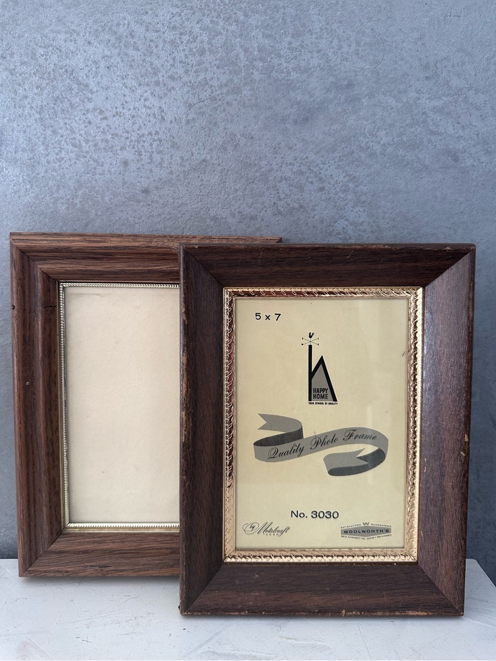 2 Metalcraft Vintage Wood BRASS LINER 5" x 7" Tabletop Or Wall Frame